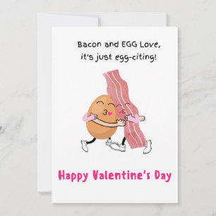 Bacon and egg Love, It's egg-citing! valentine  Holiday Card