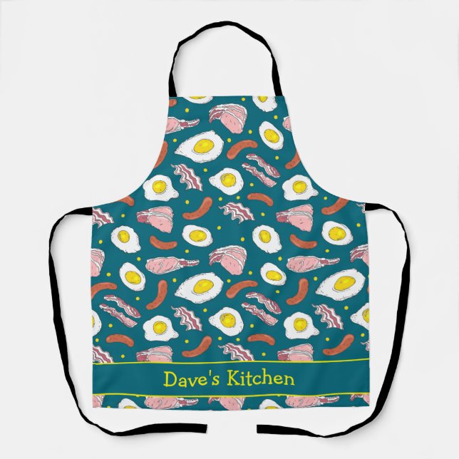 Bacon and Eggs Breakfast Food Patterned Apron (Front)