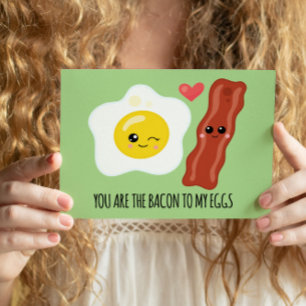 Bacon and Eggs Kawaii Funny Valentines Days Holiday Postcard