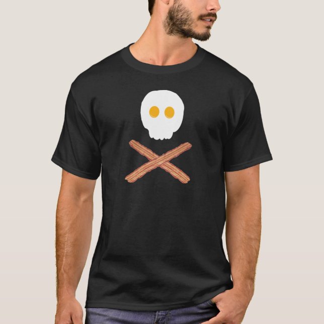 Bacon and eggs skull and crossbones t-shirt (Front)