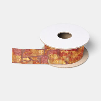 Bacon Background Pattern, Funny Fried Food Satin Ribbon
