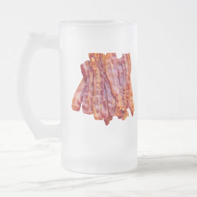 Bacon Bacon Bacon Frosted Glass Beer Mug (Left)