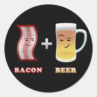 Bacon & Beer Are Up To Something (black bkgd) Classic Round Sticker