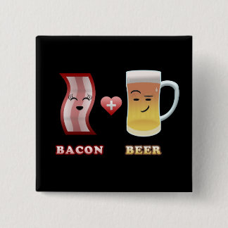 Bacon + Beer In Love (black bkgd) 15 Cm Square Badge