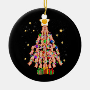 Bacon Christmas Tree Egg Top Pork Lover Merry Xmas Ceramic Tree Decoration