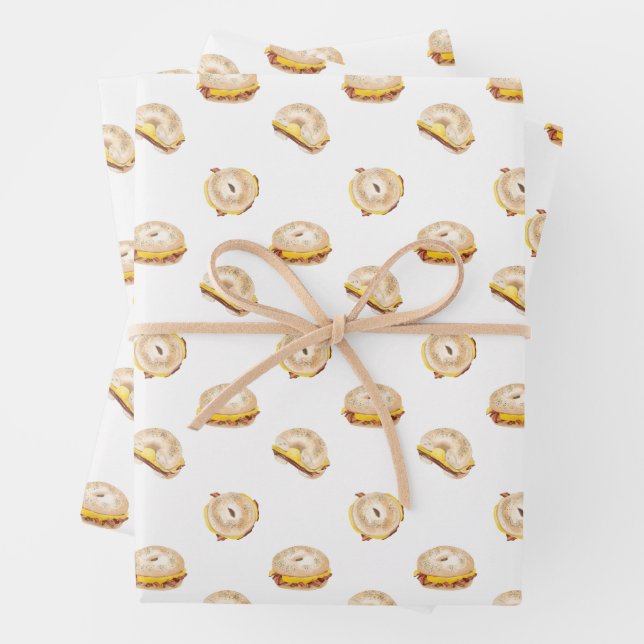 Bacon Egg and Cheese Bagel Breakfast Sandwich NYC  Wrapping Paper Sheet (In situ)