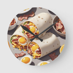 Bacon Egg Cheese Breakfast Wrap Round Clock