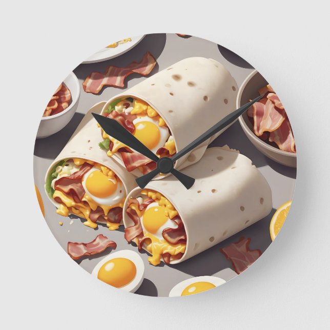 Bacon Egg Cheese Breakfast Wrap Round Clock (Front)