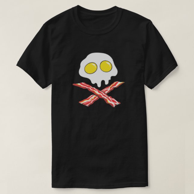 Bacon Egg Skull Crossbones Pork Lover Breakfast T-Shirt (Design Front)
