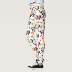 Bacon & Eggs Breakfast Food Pattern Leggings
