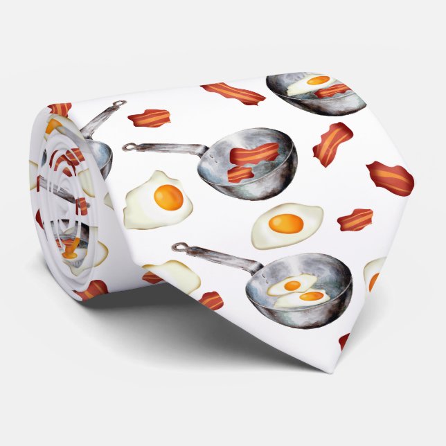 Bacon & Eggs Breakfast Food Pattern Tie (Rolled)