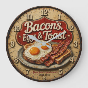 Bacon Eggs & Toast Rustic Farmhouse Kitchen Large Clock