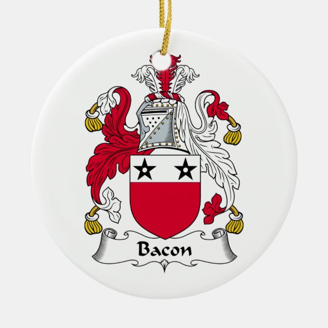 Bacon Family Crest Ceramic Tree Decoration (Front)
