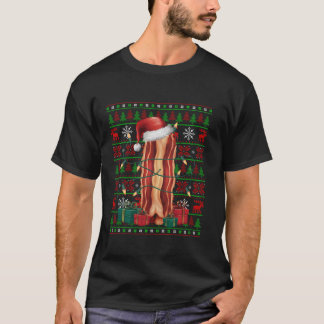 Bacon Food Xmas Lights Ugly Santa Hat Bacon Christ T-Shirt