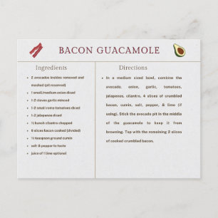 Bacon Guacamole Thanksgiving Recipe Card