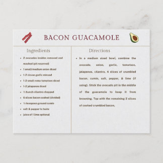 Bacon Guacamole Thanksgiving Recipe Card