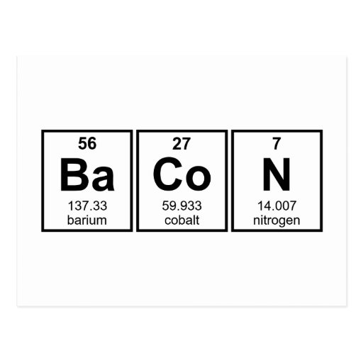 Image of Bacon Periodic Table Element Symbols Postcard