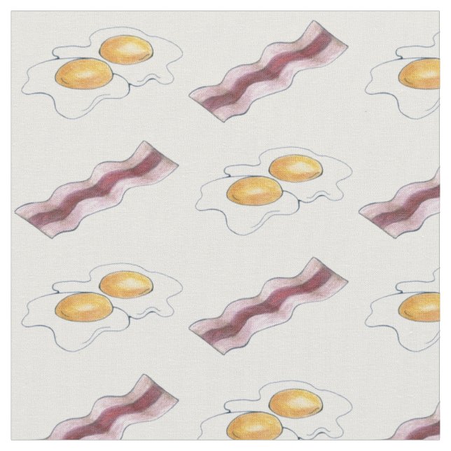 Bacon Strips and Fried Eggs Breakfast Food Pairing Fabric (Close Up)