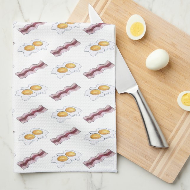 Bacon Strips and Fried Eggs Breakfast Food Pairing Tea Towel (Quarter Fold)