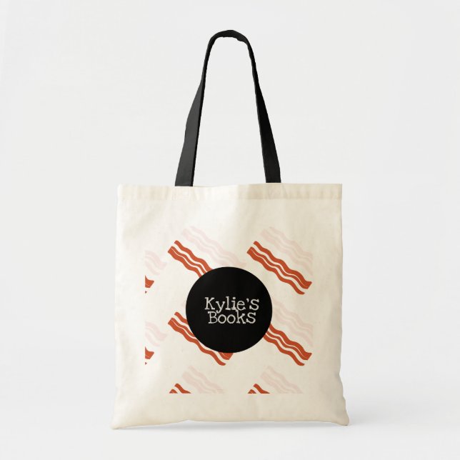 Bacon Strips Fun Food Library Book Tote Bag (Front)