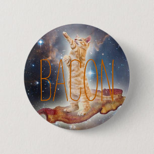 Bacon Surfing Cat 6 Cm Round Badge