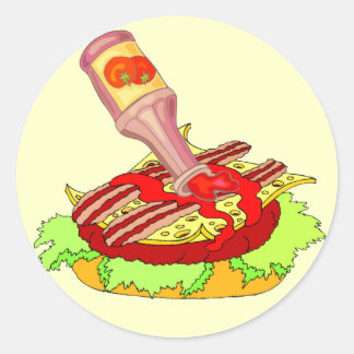 Bacon swiss cheeseburger with ketchup classic round sticker