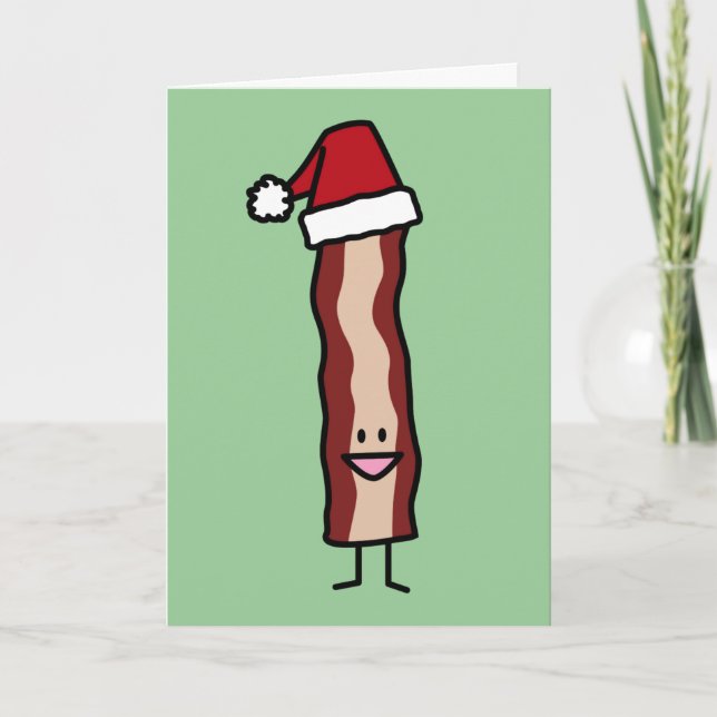 Bacon Wearing a Santa Hat Christmas Holiday Card (Front)