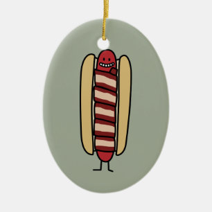 Bacon Wrapped Hot Dog Hotdog Wiener Bacon-wrapped Ceramic Tree Decoration