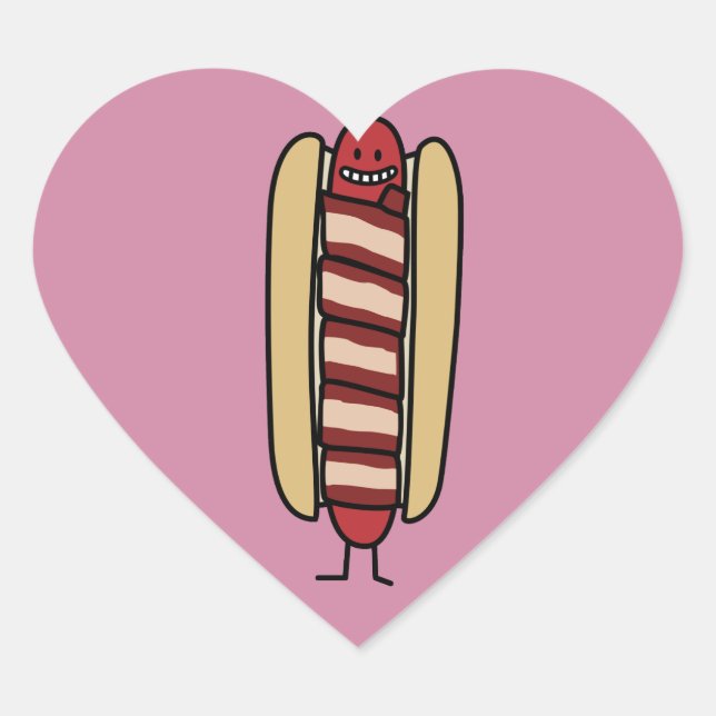 Bacon Wrapped Hot Dog Hotdog Wiener Bacon-wrapped Heart Sticker (Front)