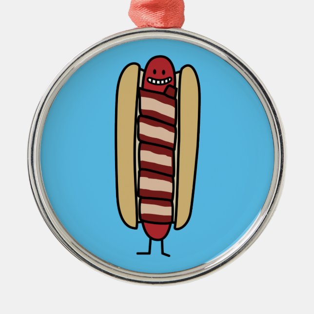 Bacon Wrapped Hot Dog Hotdog Wiener Bacon-wrapped Metal Tree Decoration (Front)