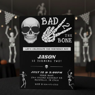 Bad 2 the Bone Skeleton 2nd Birthday Party Invitation