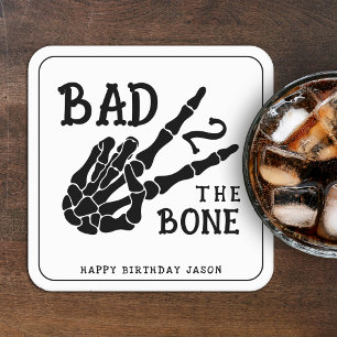 Bad 2 the Bone Skeleton 2nd Birthday Party Square Paper Coaster