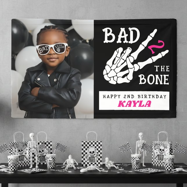 Bad 2 the Bone Skeleton Photo 2nd Birthday Party Banner (Creator Uploaded)
