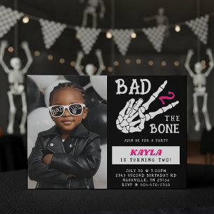 Bad 2 the Bone Skeleton Photo 2nd Birthday Party Invitation