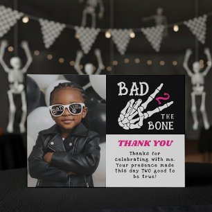 Bad 2 the Bone Skeleton Photo 2nd Birthday Party Thank You Card