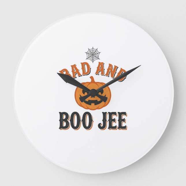 Bad And Boo Jee Halloween Pumpkin Graphic_1 Large Clock (Front)