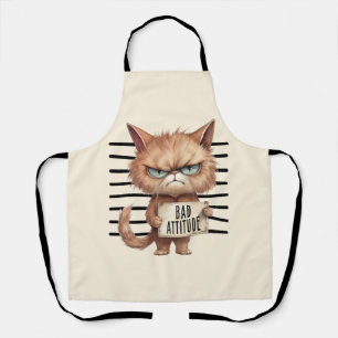 Bad Attitude Cat Mugshot – Funny Feline Design Apron