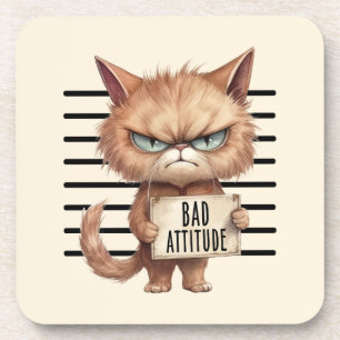 Bad Attitude Cat Mugshot – Funny Feline Design Coaster