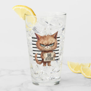 Bad Attitude Cat Mugshot – Funny Feline Design Glass