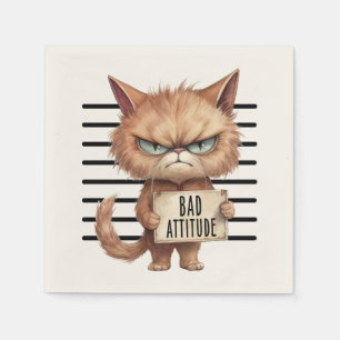 Bad Attitude Cat Mugshot – Funny Feline Design Napkin