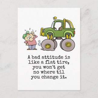 Bad Attitude Quote With Funny Flat Tire Cartoon Postcard