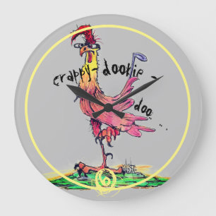 Bad Attitude Rooster Who Doesn't Give A Crappy on Large Clock