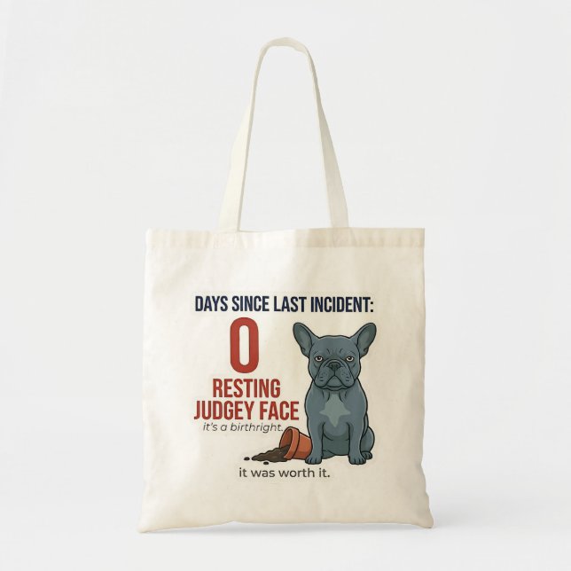 Bad Blue Frenchie No Regrets Funny Dog Mum Tote Bag (Front)