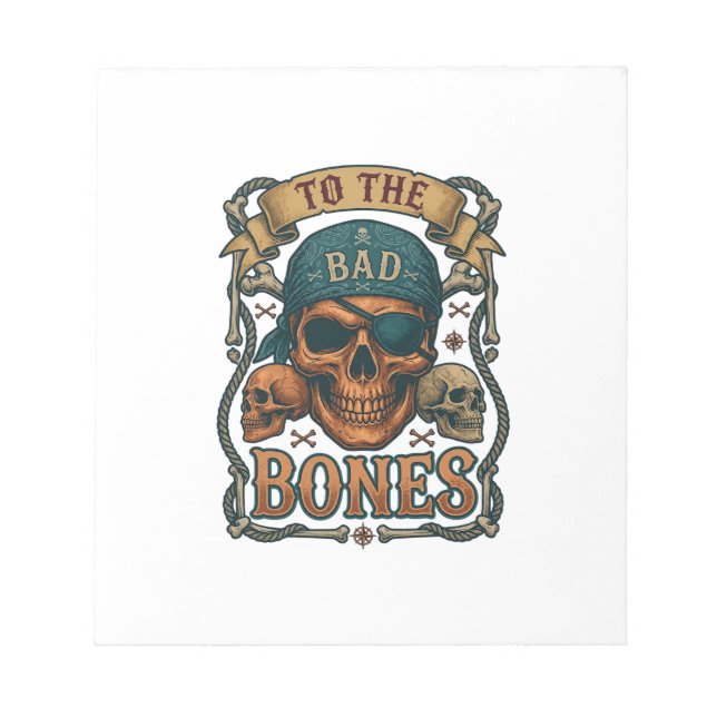 Bad Bones Pirate Skull Bandanna Rope Crossbones Notepad (Front)