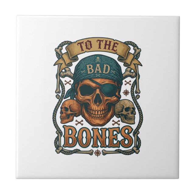 Bad Bones Pirate Skull Bandanna Rope Crossbones Tile (Front)