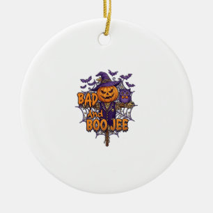 Bad Boo Jee Pumpkin Scarecrow Purple Owl Bats Ceramic Tree Decoration