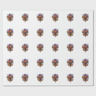 Bad Boo Jee Pumpkin Scarecrow Purple Owl Bats Wrapping Paper