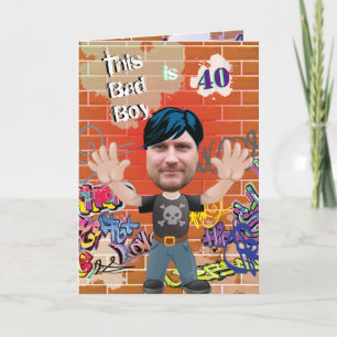Bad Boy 40th Men's Birthday Funny Face Cut-out Card