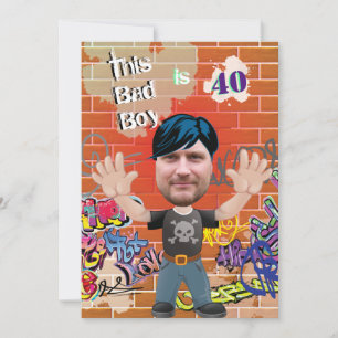Bad Boy 40th Men's Birthday Funny Face Cut-out  Invitation
