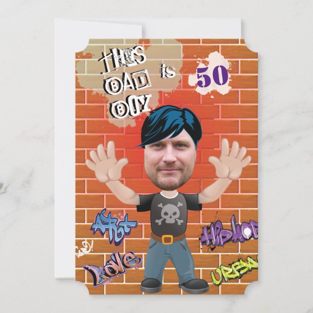 Bad Boy 50th Men's Birthday Funny Face Cut-out Invitation (Front)